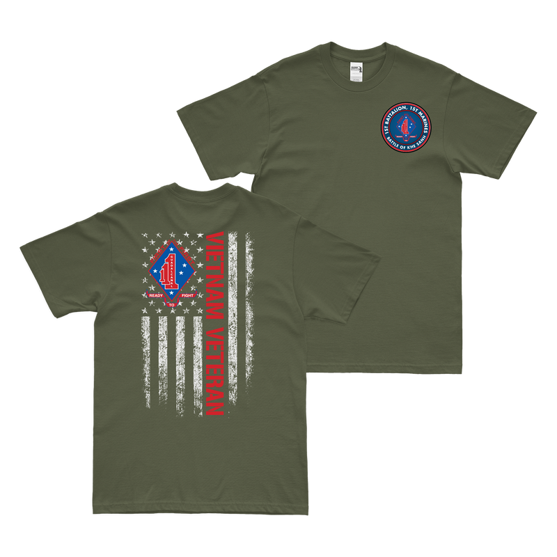 Double-Sided 1/1 Marines Khe Sanh American Flag T-Shirt