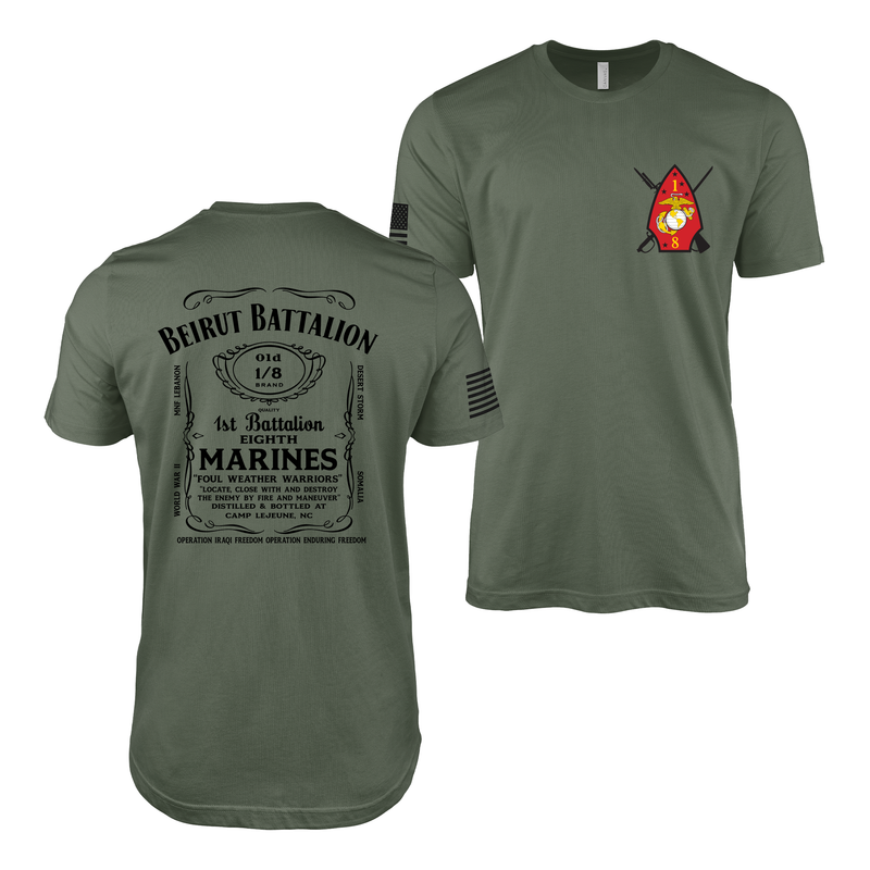 Double-Sided 1/8 Marines Whiskey Label T-Shirt