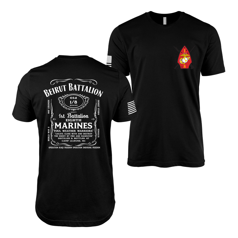 Double-Sided 1/8 Marines Whiskey Label T-Shirt