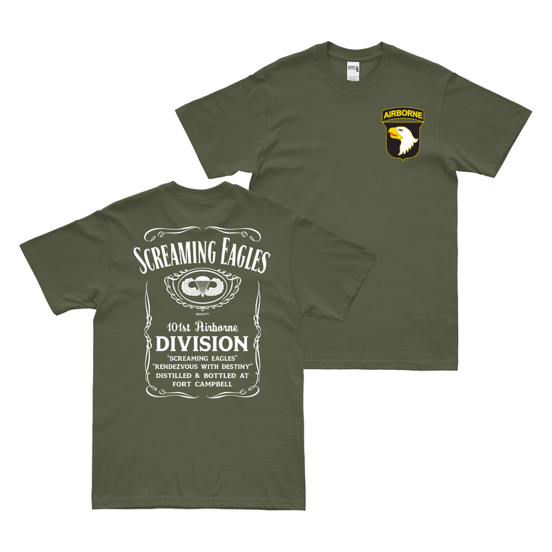 両面 第101空挺師団 スクリーミング・イーグルス ウイスキーラベル Tシャツ