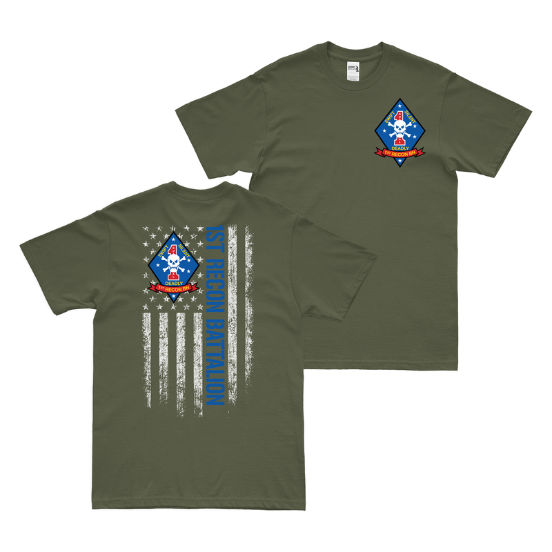 Double-Sided 1st Recon Bn American Flag T-Shirt