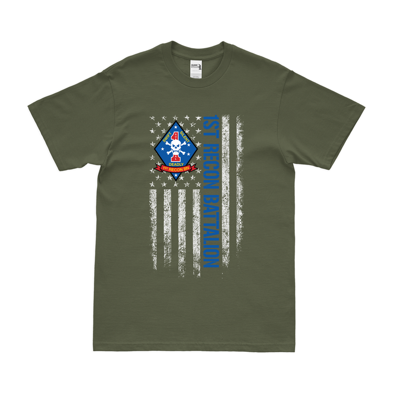 1st Recon Bn American Flag USMC T-Shirt