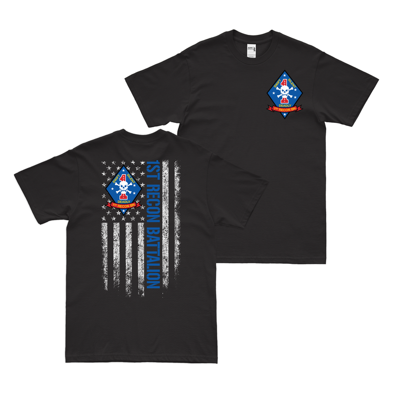 Double-Sided 1st Recon Bn American Flag T-Shirt
