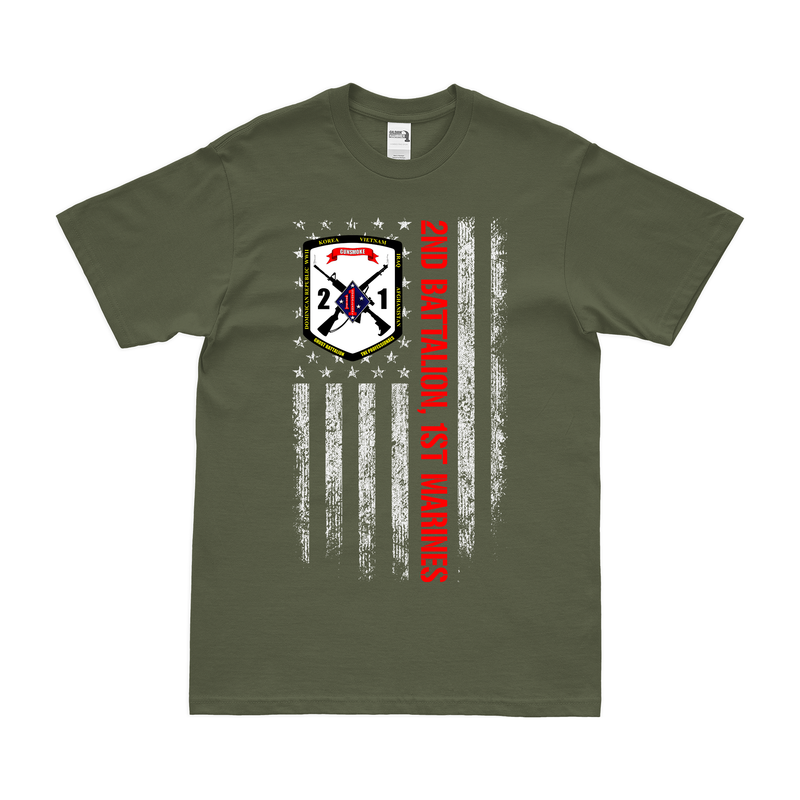 2nd Bn 1st Marines (2/1 Marines) American Flag T-Shirt