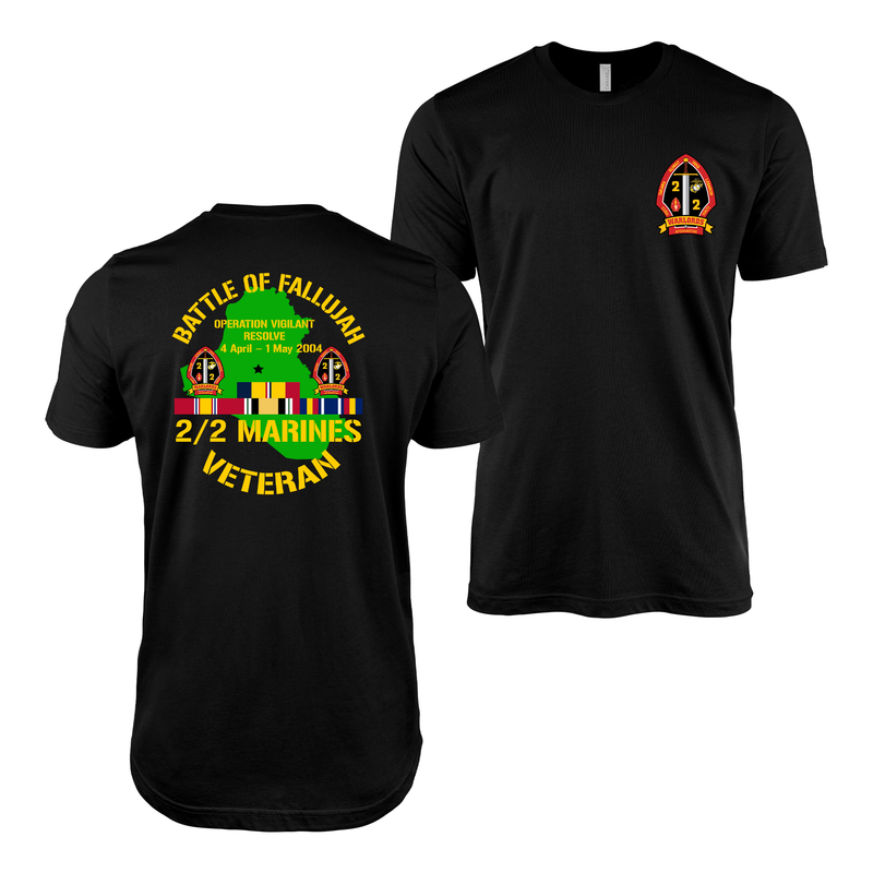 Double-Sided 2/2 Marines First Battle of Fallujah Veteran T-Shirt