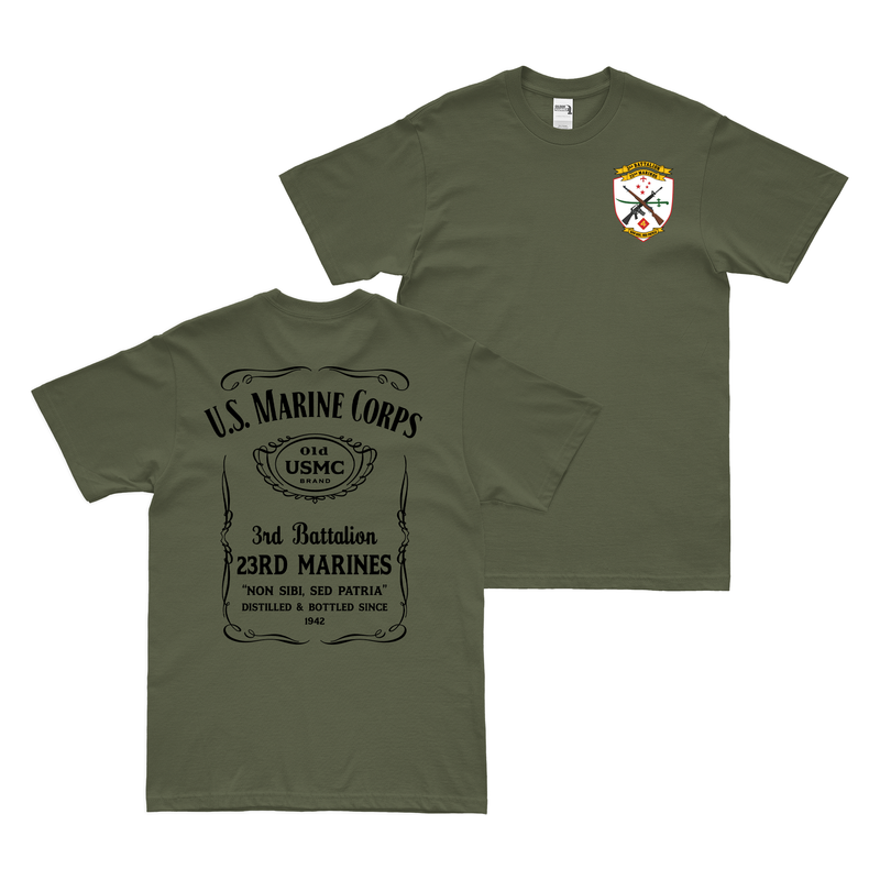 Double-Sided 3-23 Marines Whiskey Label T-Shirt