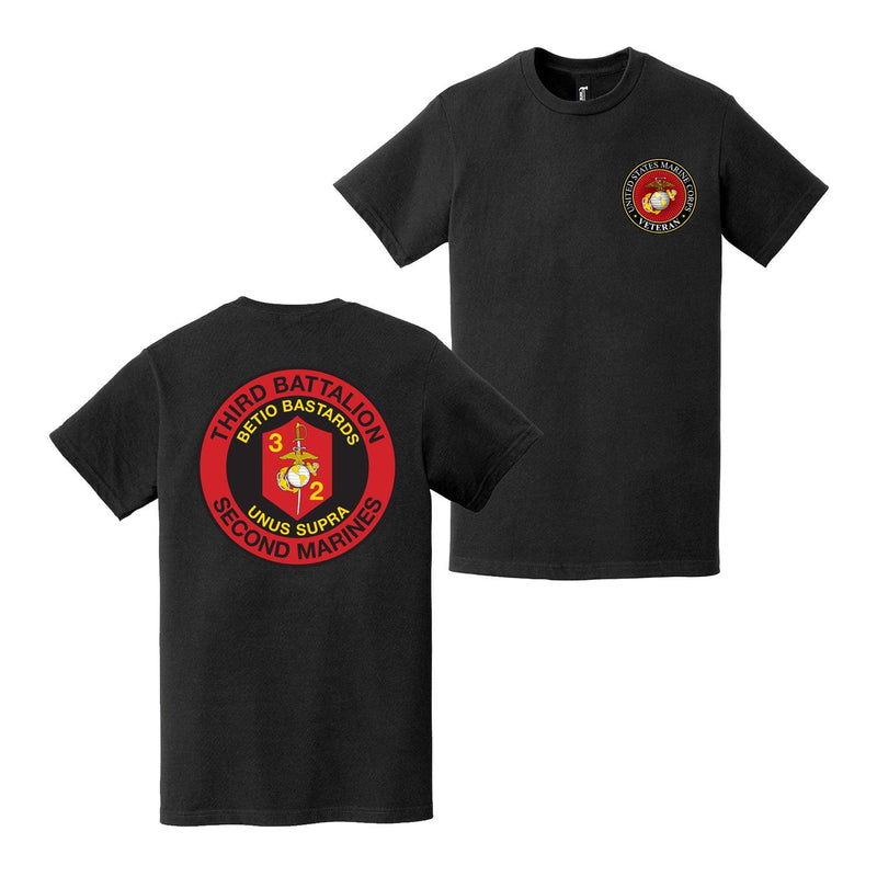 Double-Sided 3/2 Marines Logo USMC Veteran T-Shirt