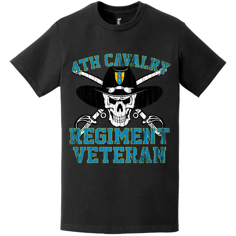 Distressed 4th Cavalry Regiment Veteran Saber Skull T-Shirt