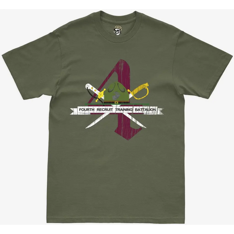 Distressed 4th Recruit Training Battalion Military Green T-Shirt