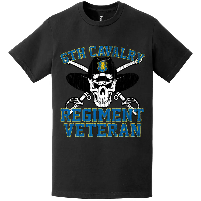 6th Cavalry Regiment Veteran Distressed Saber Skull T-Shirt