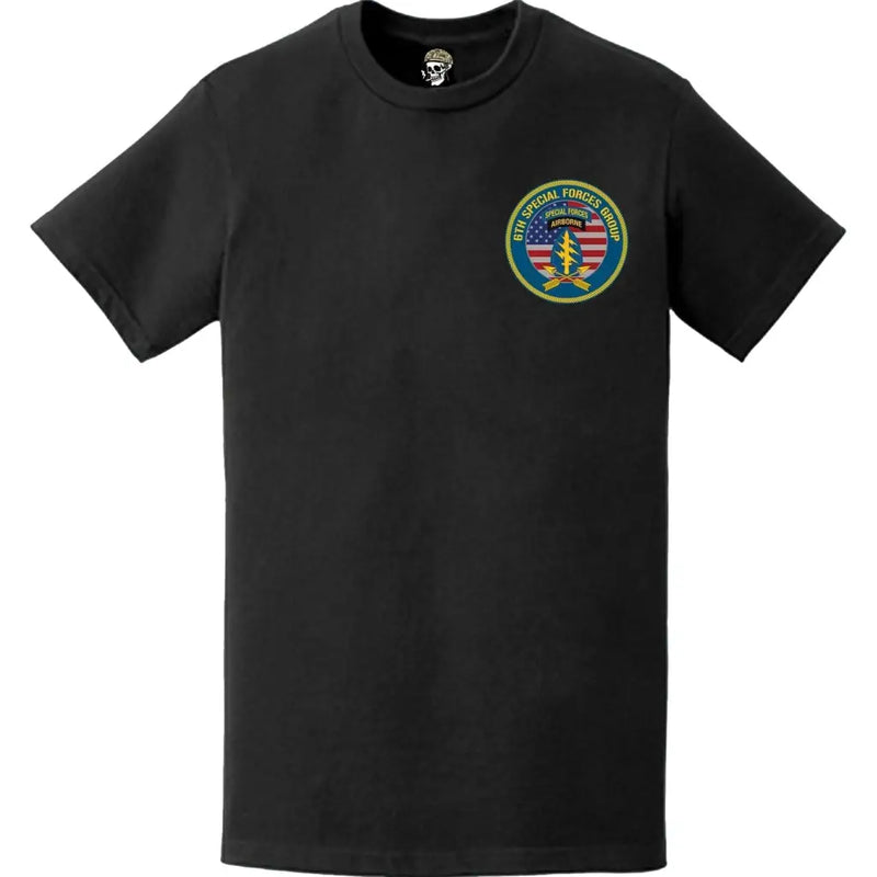6th SFG Army SF Lightning Tab Crest Left Chest T-Shirt