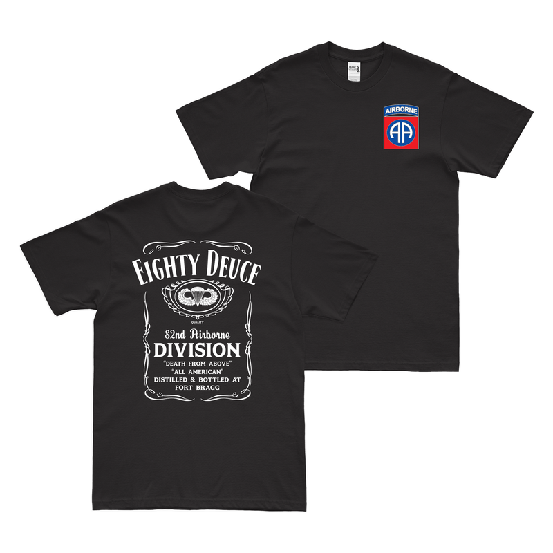 両面 第82空挺師団 "エイティ・デュース" ウイスキーラベル Tシャツ