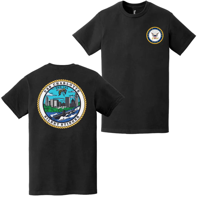 USS Charlotte (SSN-766) Double-Sided Logo T-Shirt