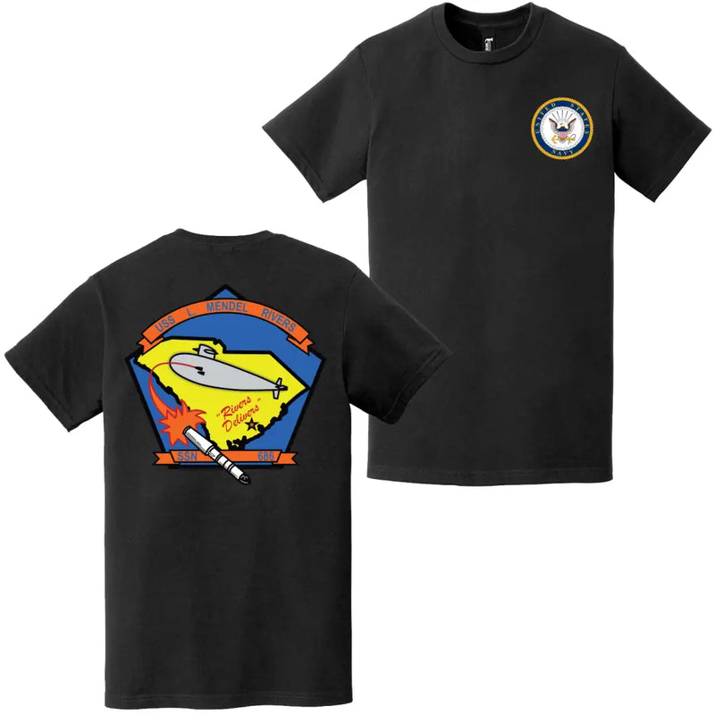 USS L. Mendel Rivers (SSN-686) Double-Sided Logo T-Shirt