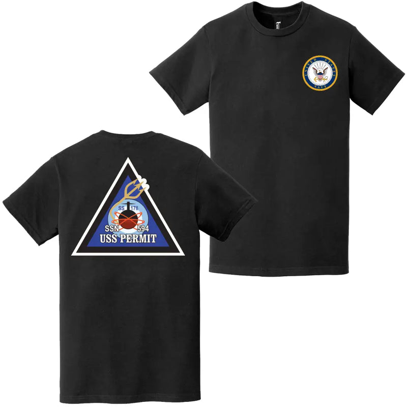 USS Permit (SSN-594) Double-Sided Logo T-Shirt
