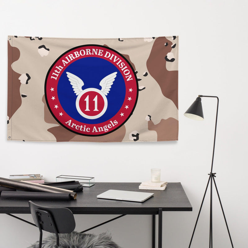 11th Airborne Division Emblem Chocolate Chip Camo Flag