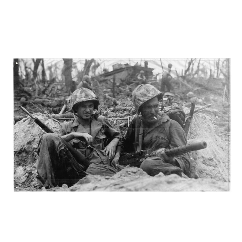 Marines Resting at Peleliu USMC WW2 Flag