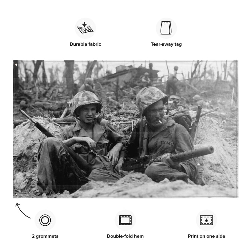 Marines Resting at Peleliu USMC WW2 Flag