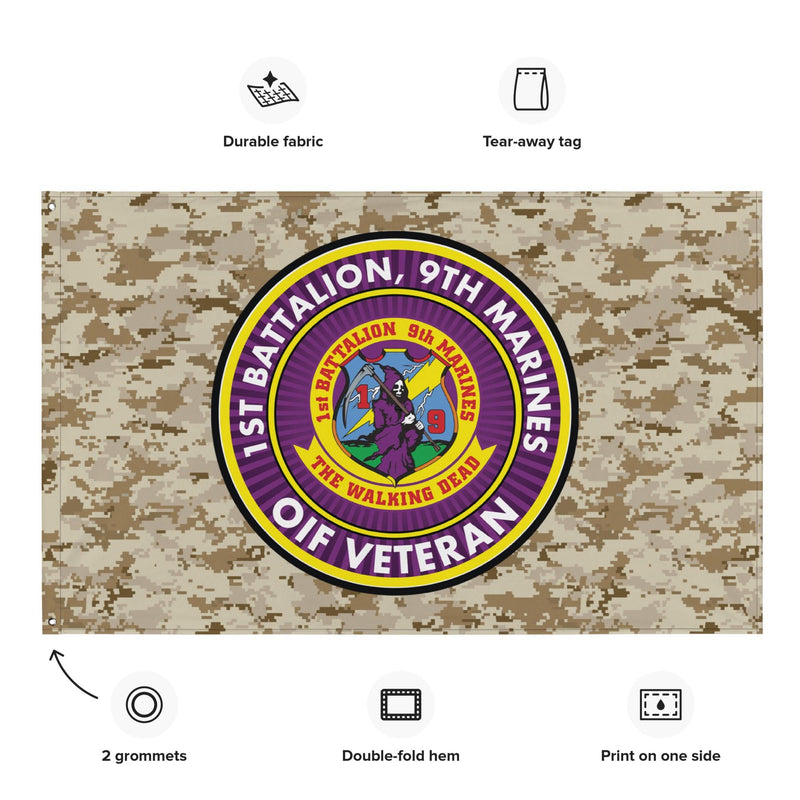 1/9 Marines OIF Veteran Emblem MARPAT Flag