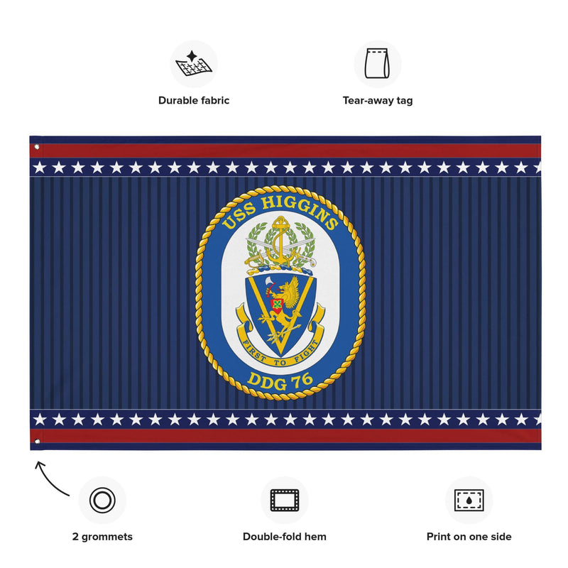 Patriotic USS Higgins (DDG-76) Ship's Crest Wall Flag