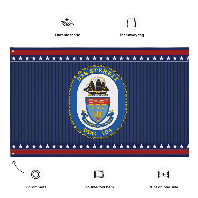 Patriotic USS Sterett (DDG-104) Ship's Crest Wall Flag