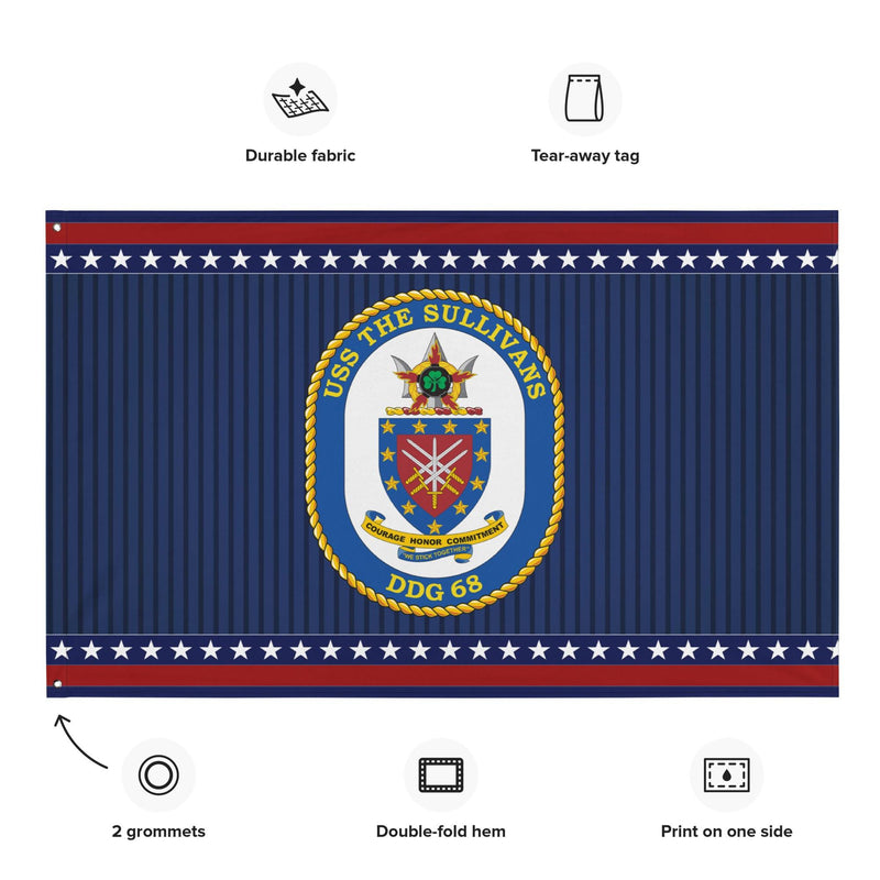 Patriotic USS The Sullivans (DDG-68) Ship's Crest Wall Flag