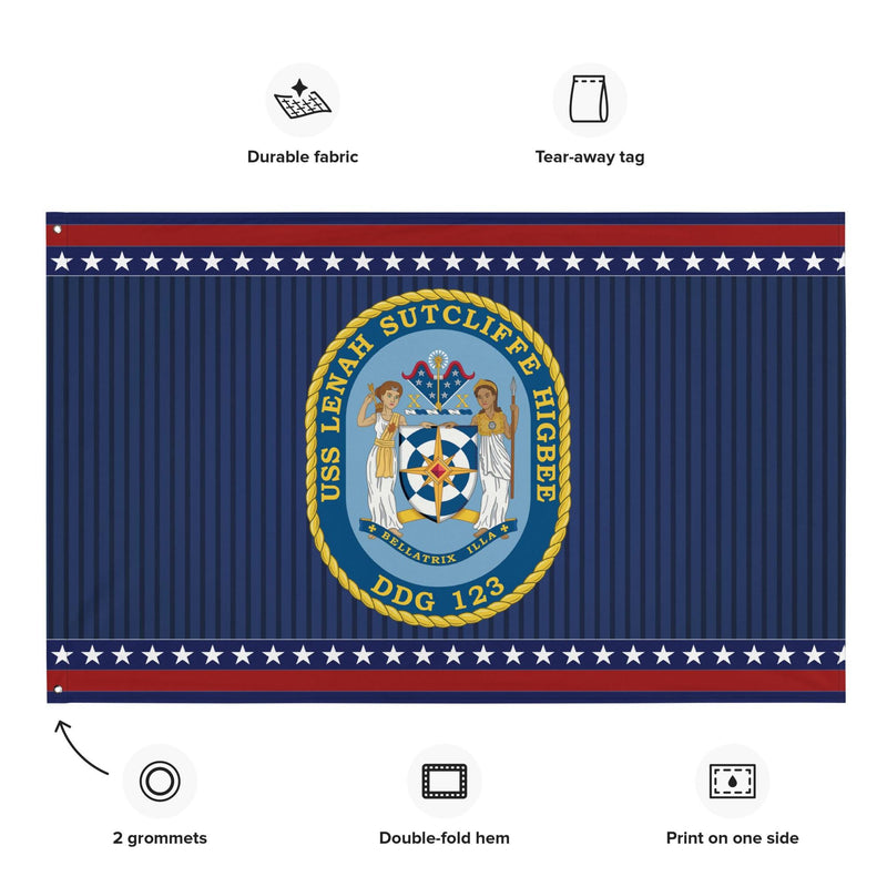 Patriotic USS Lenah Sutcliffe Higbee (DDG-123) Ship's Crest Wall Flag