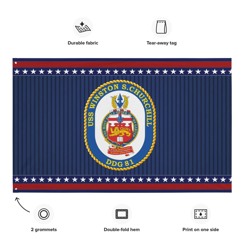 Patriotic USS Winston S. Churchill (DDG-81) Ship's Crest Wall Flag