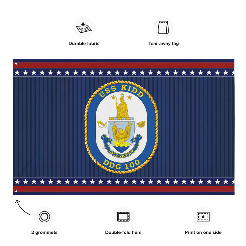 Patriotic USS Kidd (DDG-100) Ship's Crest Wall Flag