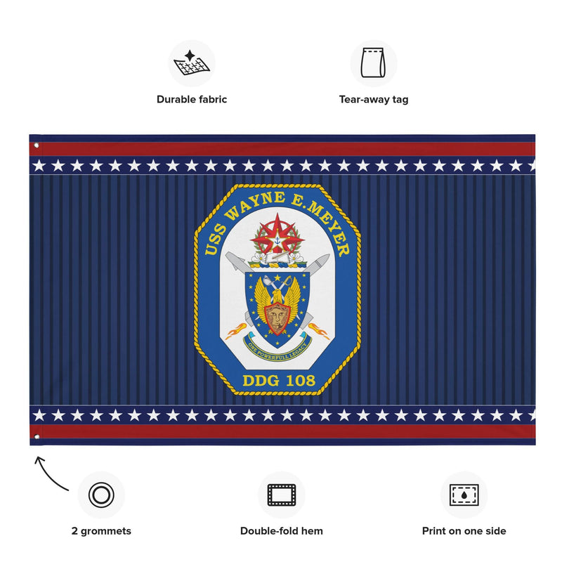 Patriotic USS Wayne E. Meyer (DDG-108) Ship's Crest Wall Flag