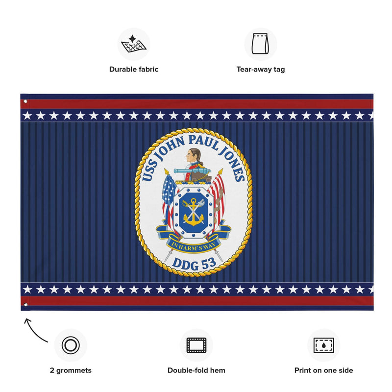Patriotic USS John Paul Jones (DDG-53) Ship's Crest Wall Flag