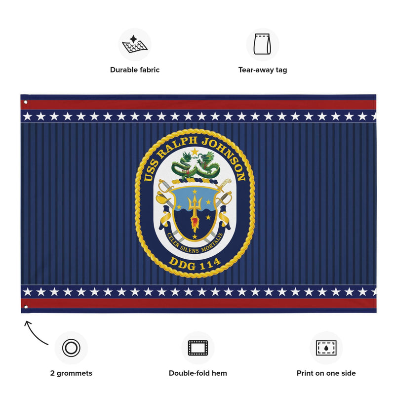 Patriotic USS Ralph Johnson (DDG-114) Ship's Crest Wall Flag