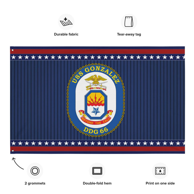 Patriotic USS Gonzalez (DDG-66) Ship's Crest Wall Flag