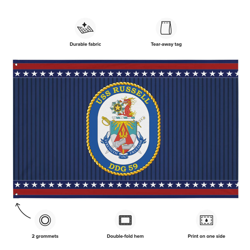 Patriotic USS Russell (DDG-59) Ship's Crest Wall Flag