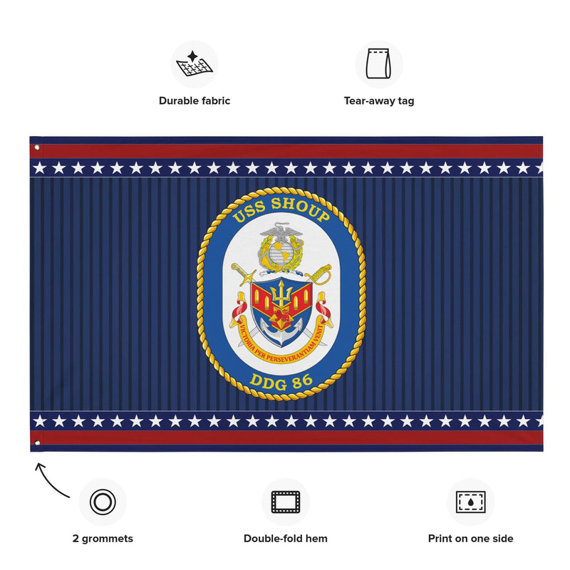 Patriotic USS Shoup (DDG-86) Ship's Crest Wall Flag