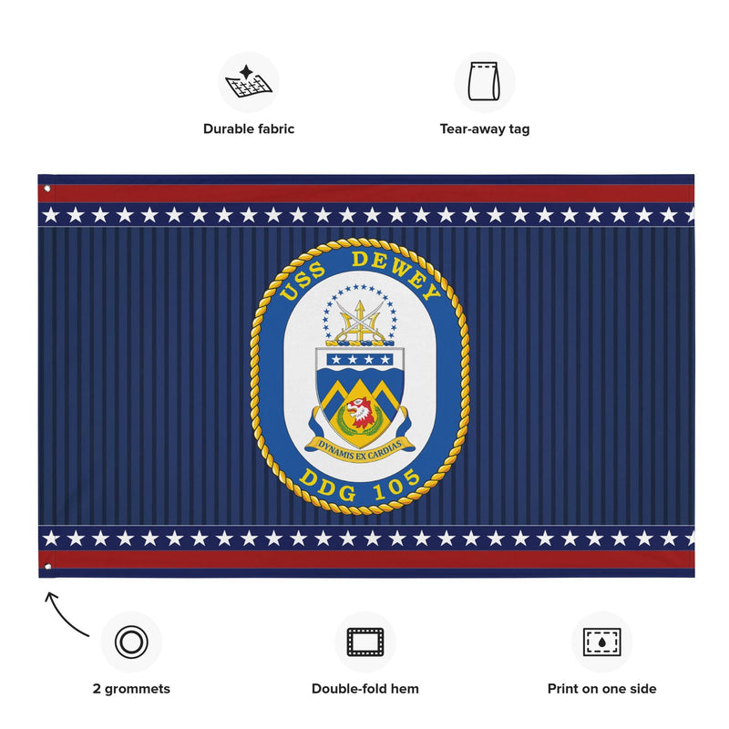 Patriotic USS Dewey (DDG-105) Ship's Crest Wall Flag