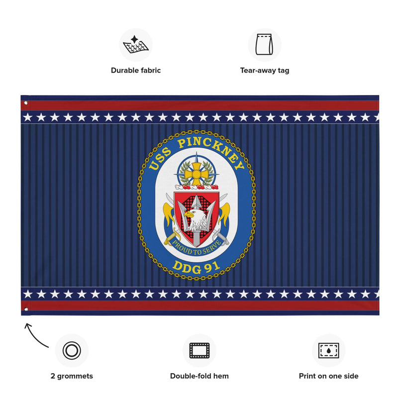Patriotic USS Pinckney (DDG-91) Ship's Crest Wall Flag