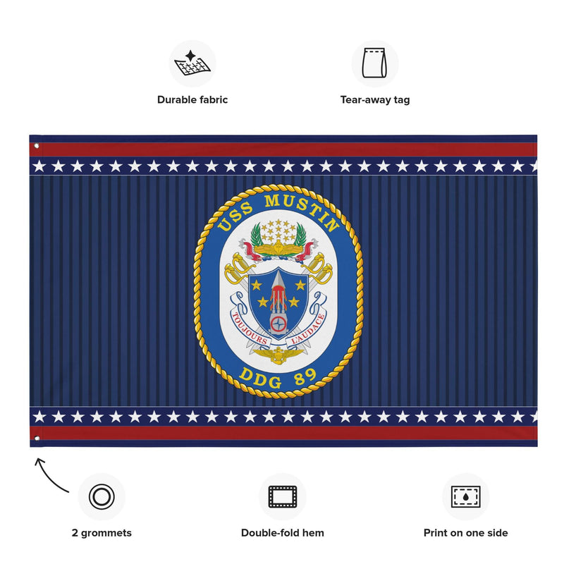Patriotic USS Mustin (DDG-89) Ship's Crest Wall Flag