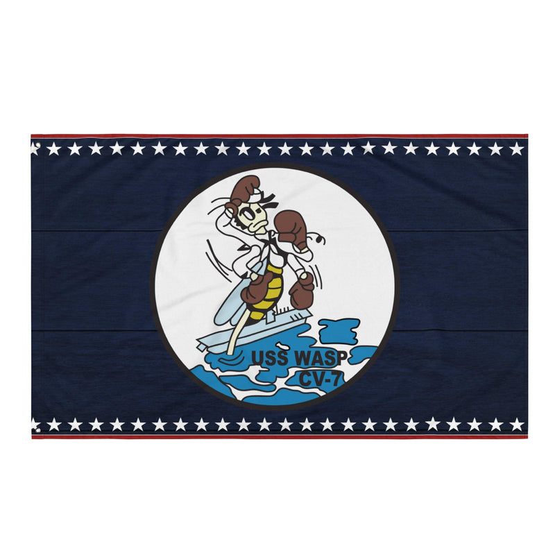 Patriotic USS Wasp (CV-7) Aircraft Carrier Wall Flag