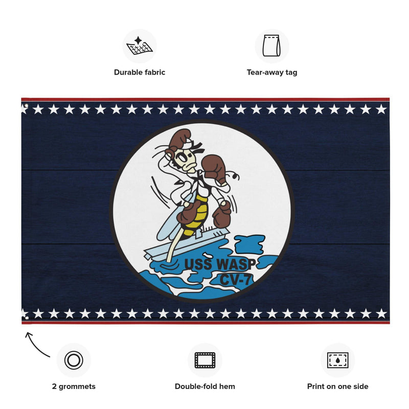 Patriotic USS Wasp (CV-7) Aircraft Carrier Wall Flag