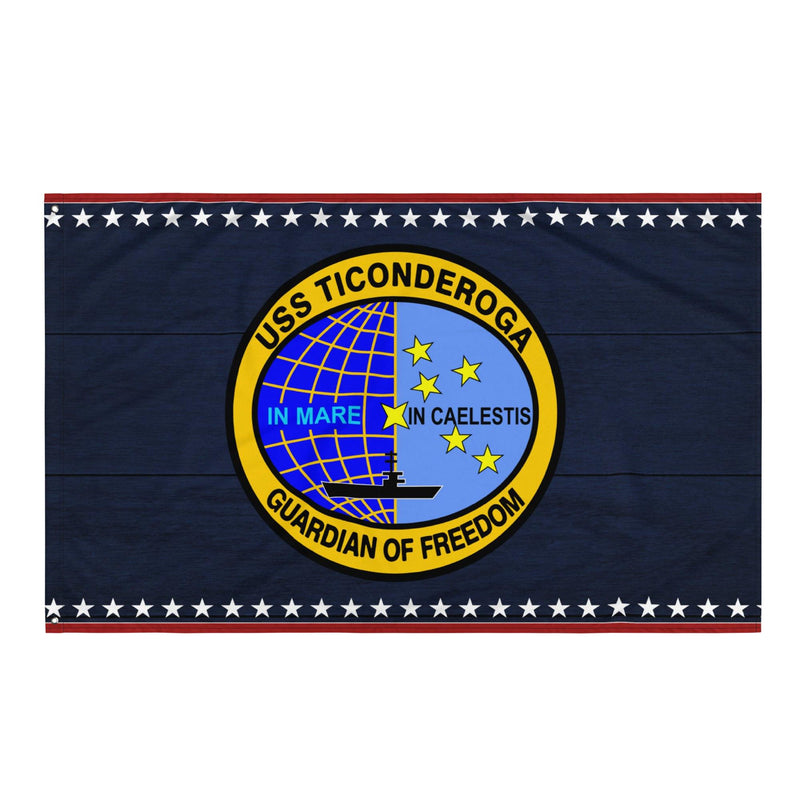 Patriotic USS Ticonderoga (CV-14) Aircraft Carrier Wall Flag