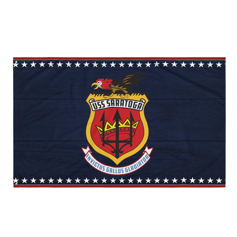 Patriotic USS Saratoga (CV-60) Aircraft Carrier Wall Flag