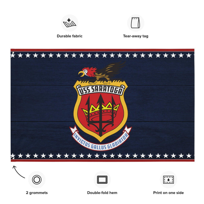 Patriotic USS Saratoga (CV-60) Aircraft Carrier Wall Flag