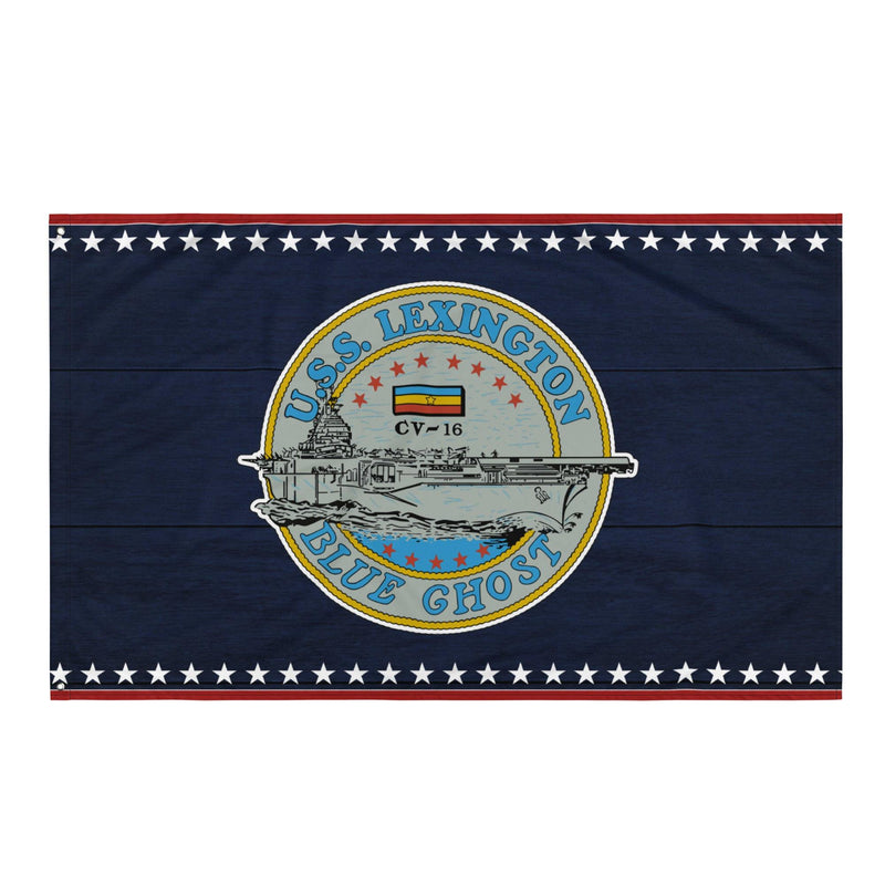 Patriotic USS Lexington (CV-16) Ship's Crest Emblem Wall Flag