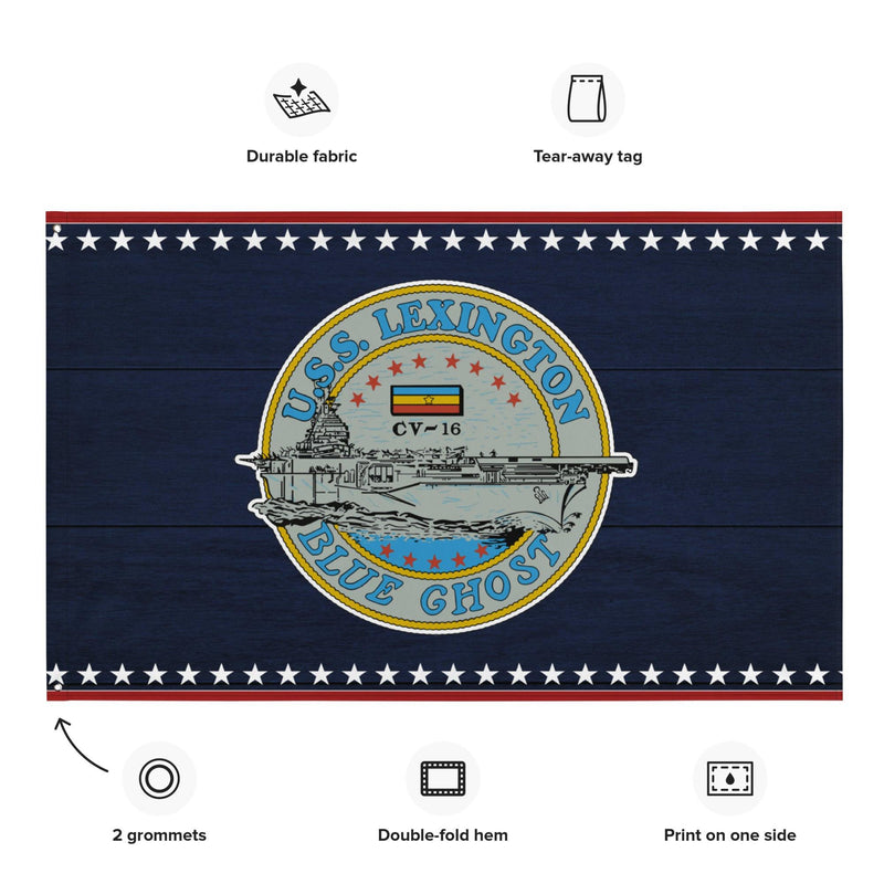 Patriotic USS Lexington (CV-16) Ship's Crest Emblem Wall Flag