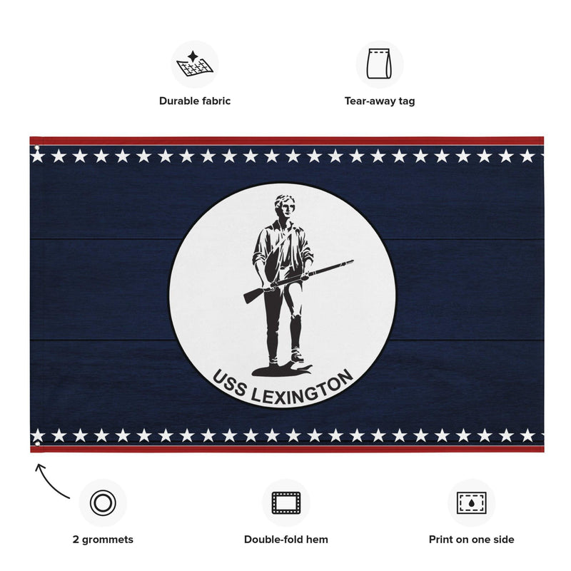 Patriotic USS Lexington (CV-2) Ship's Crest Emblem Wall Flag