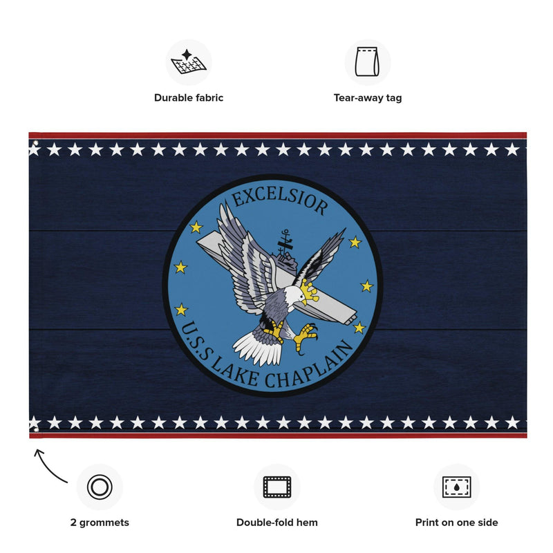 Patriotic USS Lake Champlain (CV-39) Ship's Crest Emblem Wall Flag