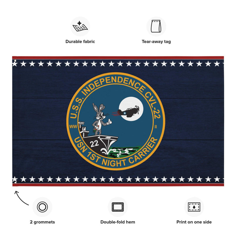 Patriotic USS Independence (CVL-22) Ship's Crest Emblem Wall Flag