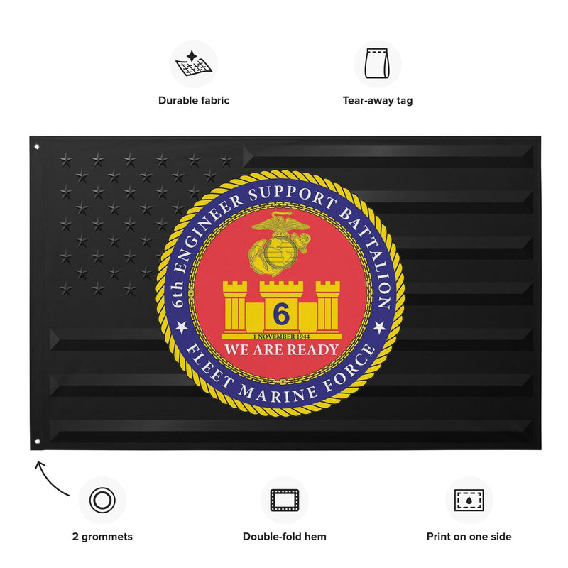 6th ESB USMC Black American Flag
