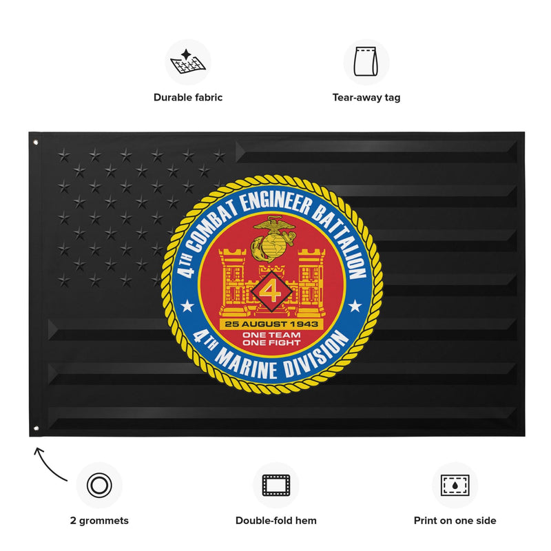 4th Combat Engineer Bn (4th CEB) Black American Flag